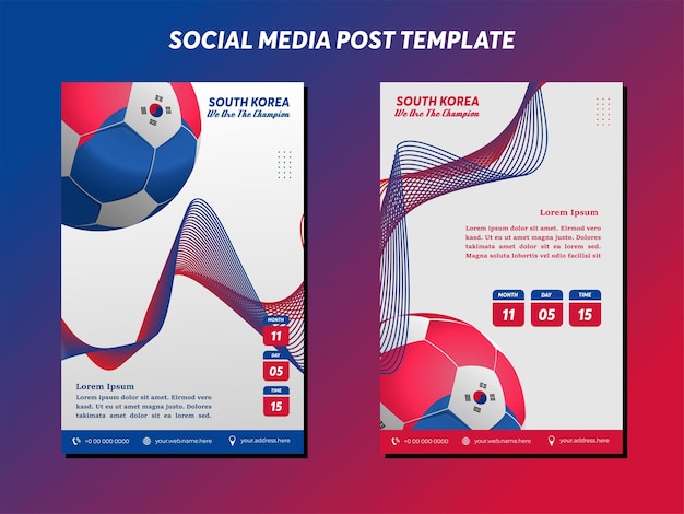Vector background South Korea flag design with ball social media template perfect to your background template