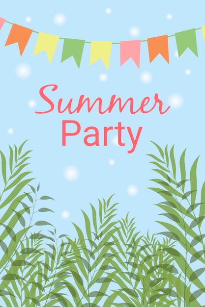 Векторный фон для летнего пикника Летняя вечеринка флаги гирлянды солнечное небо Летняя вечеринка