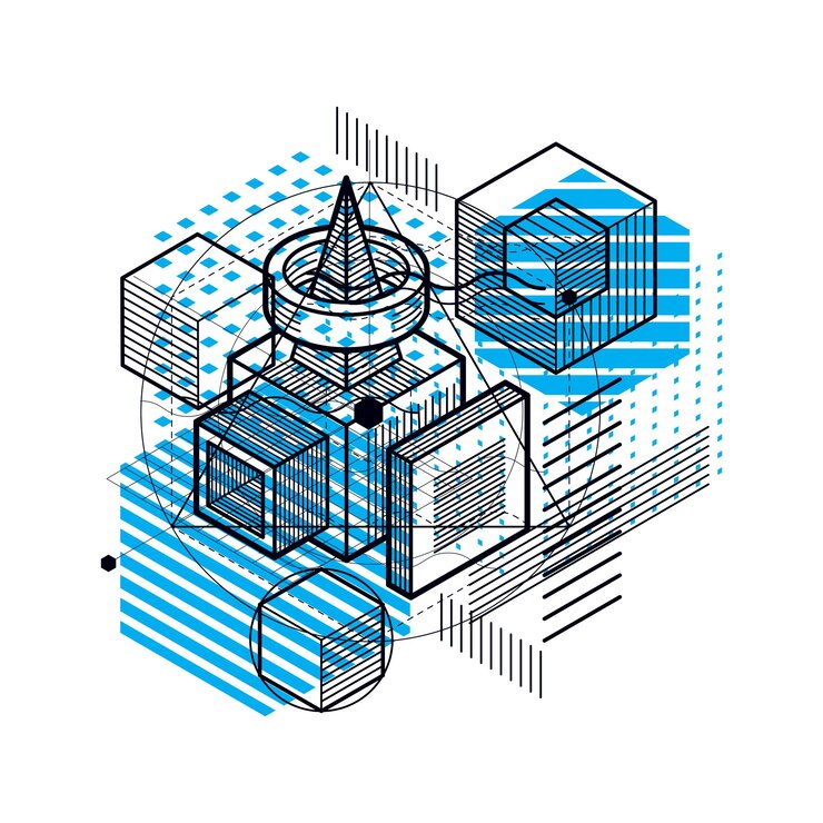 Vector vector background with abstract isometric lines and figures. template made with cubes, hexagons, squares, rectangles and different abstract elements.
