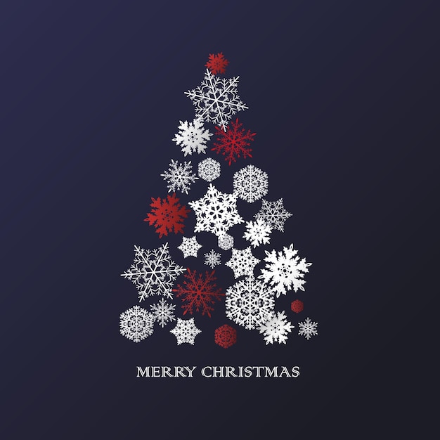 Vector background with Christmas tree made of paper snowflakes