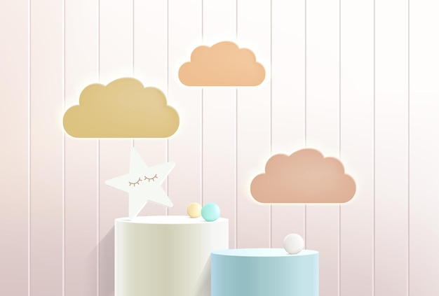 Vector vector background with cute design geometric pastel color background design for kids product display podium 3d renderxd