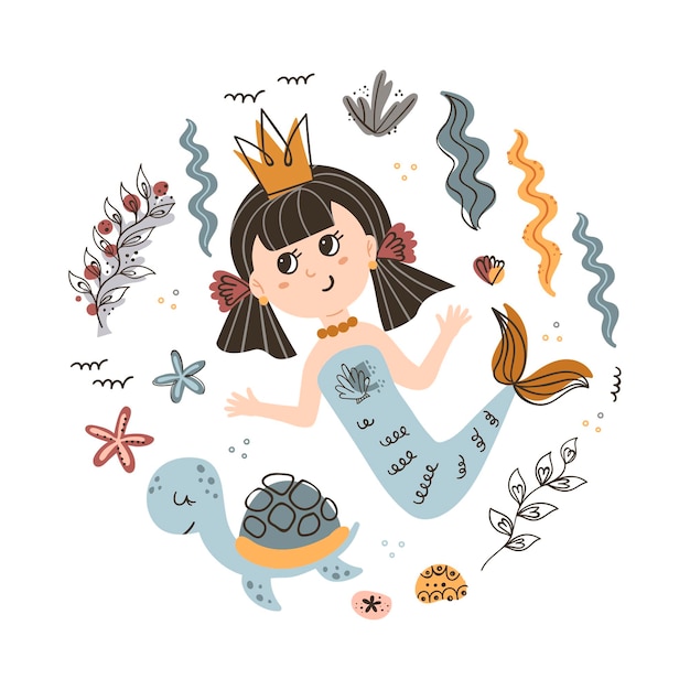 Vector background with cute mermaid