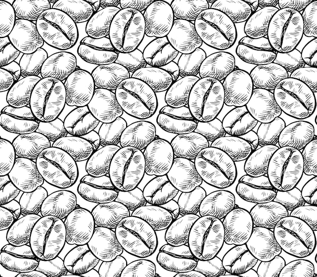 Vector vector background with hand drawn natural coffee beans seamless coffee beans pattern