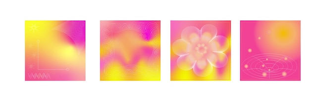 Vector backgrounds in groovy psychedelic style with y2k flowers abstract for social media posts