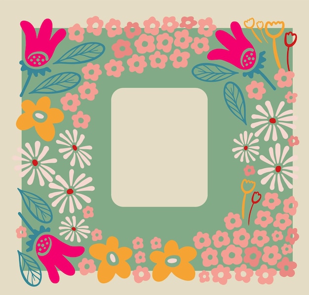 Vector backgrounds with flowers in trendy retro trippy style Hippie 60s 70s style.