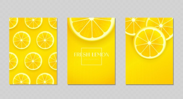 Vector vector backgrounds with fresh lemon slices yellow bright summer poster or banner template eps10