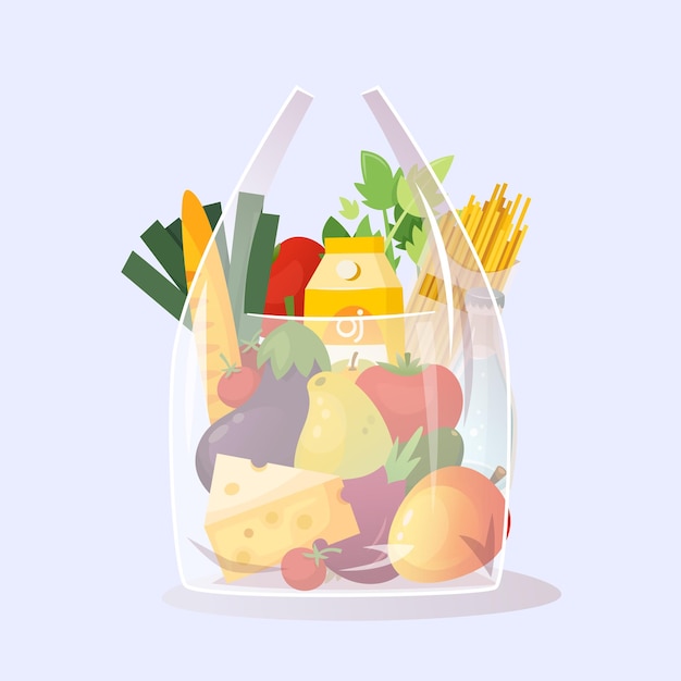 食料品の新鮮な野菜が入ったベクトルバッグ