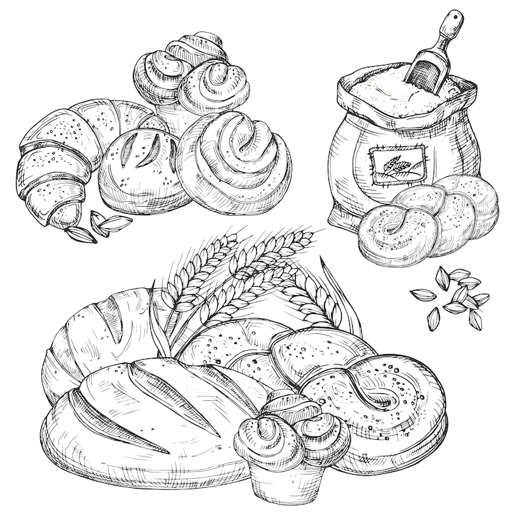 Vector vector bakery hand drawn elements for menu, flyers, banner,