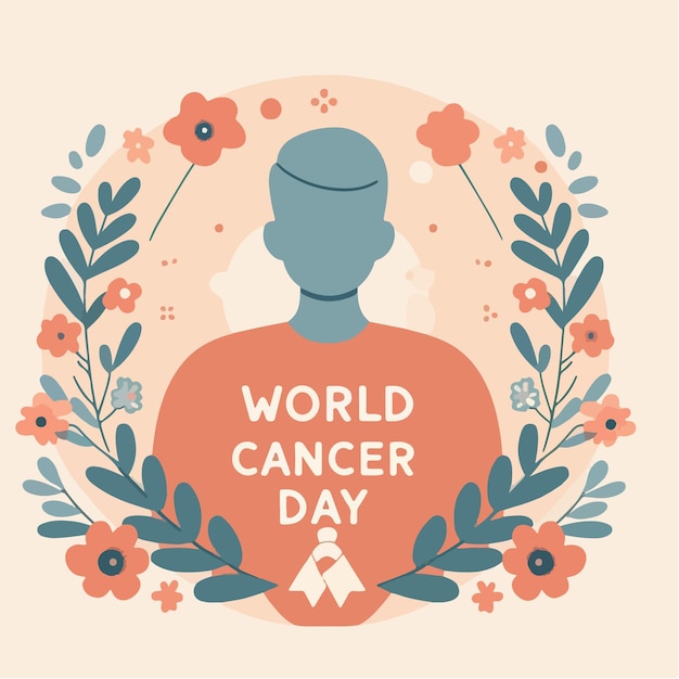 Vector vector of bald guy with world cancer day text in a simple and minimalist flat design style