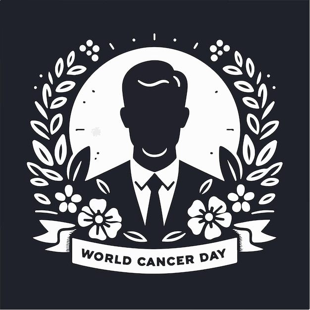 Vector vector of bald guy with world cancer day text in a simple and minimalist flat design style