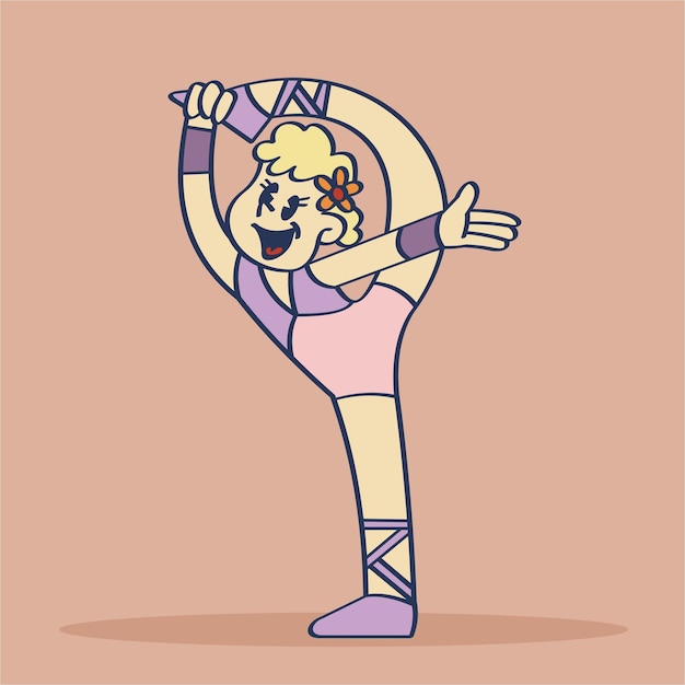 Vector Ballerina doing Ballet Cartoon Character Hand Drawing Illustration