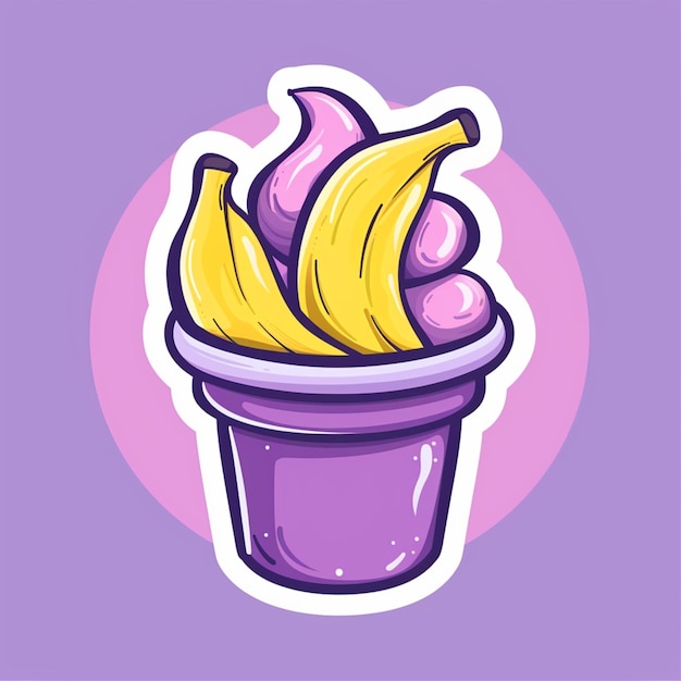 Vector banaan ijs in paarse beker zoet eten plat icoon bevroren dessert met fruit stukken natuurlijk