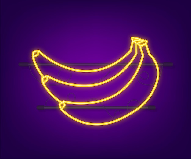 Vector banana neon outline. bunches of fresh banana fruits isolated on white background, collection. vector illustration.