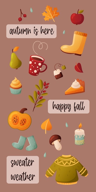 A vector banner of autumn things with phrases