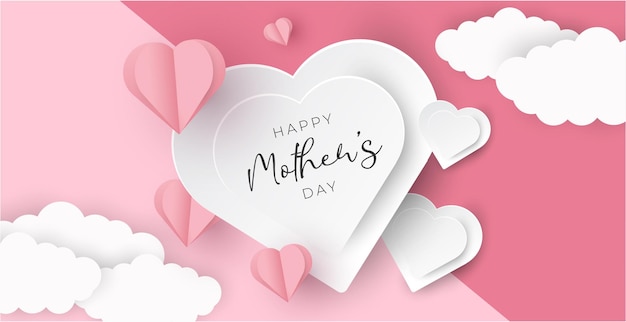 Vettore banner vettoriale e sfondo felice festa della mamma cuore carta stile illustrazione