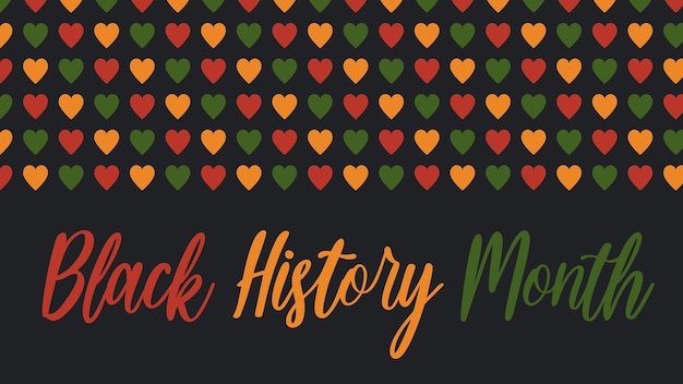 Vector banner Black History Month celebration in USA African American month logo pattern with hearts