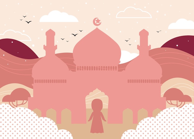 Vector banner illustration of Mosque silhouette