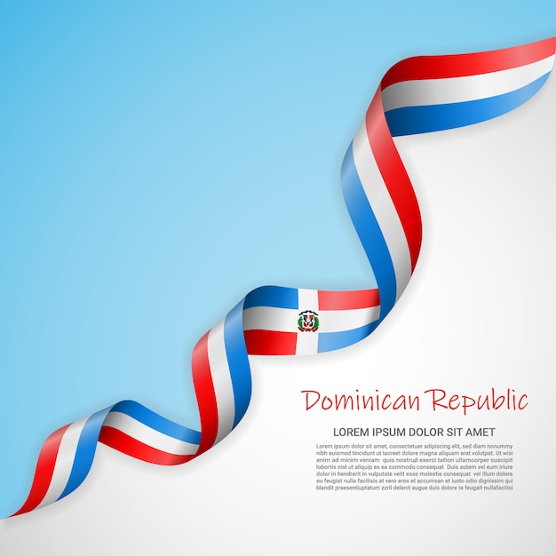 Векторный баннер белого и синего цветов и развевающаяся лента с флагом доминиканской республики