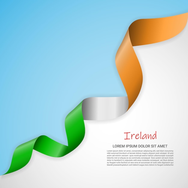 브로셔, 로고에 대한 아일랜드의 국기와 함께 흰색과 파란색 색상의 벡터 배너와 리본을 흔들며