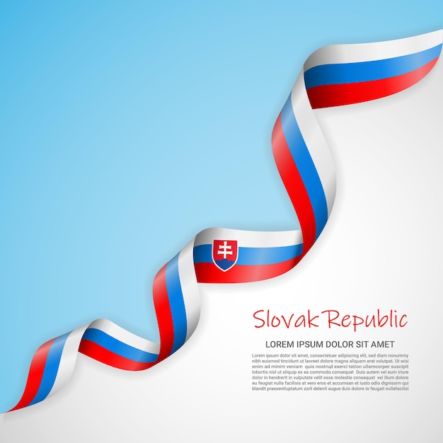 Векторное знамя белого и синего цветов и развевающаяся лента с флагом словацкой республики