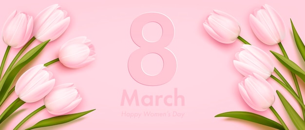 Векторный баннер для Международного женского дня с реалистичными тюльпанами