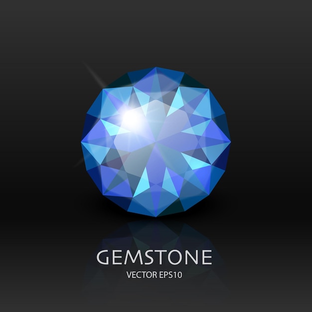 Vector banner met 3d realistische blauwe transparante edelsteen diamant kristal steentjes close-up op zwarte jewerly concept ontwerp sjabloon clipart