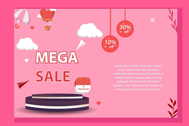 vector banner, poster,social media post, storie sale promotion with element design, podium valentine