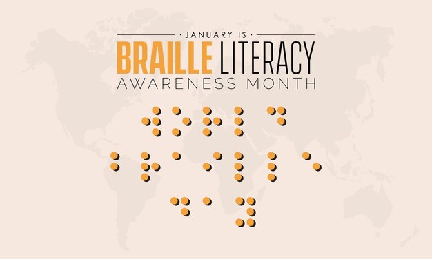 Vector banner sjabloon ontwerpconcept van de Nationale Braille Literacy Month waargenomen op elk jaar in januari