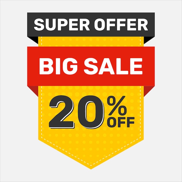 Vector Banner Super Offer Big Sale 20 OFF Banner Discount Yellow Black and Red