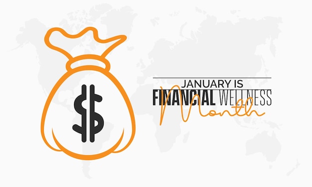 Concetto di design del modello di banner vettoriale del mese del benessere finanziario osservato ogni gennaio