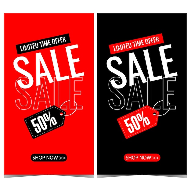 Vector banner template design for sale and discount announcement and promotion with label or tag.