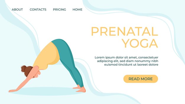 Vector banner template for prenatal yoga studio website A pregnant woman goes in for sports