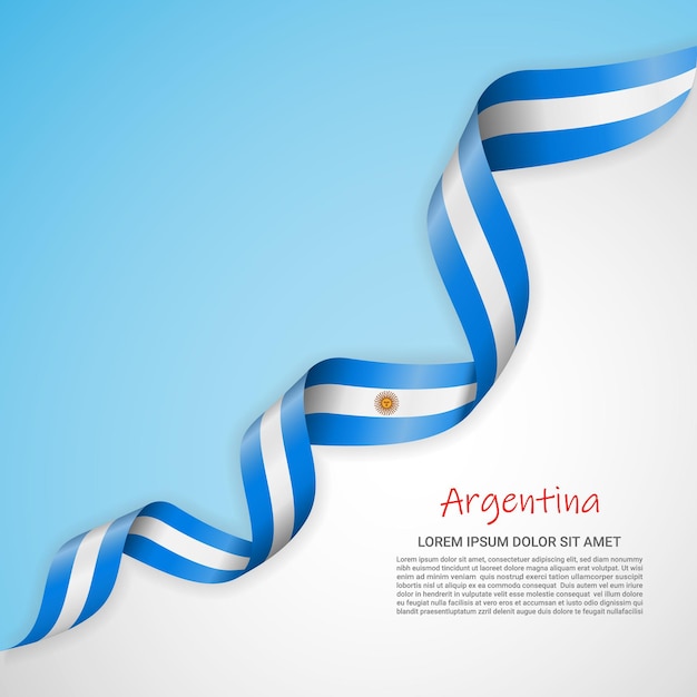 Banner vettoriale nei colori bianco e blu e nastro sventolante con bandiera dell'argentina per opuscoli, loghi