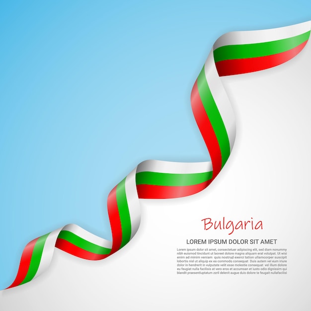 Vector banner in white and blue colors and waving ribbon with flag of Bulgaria for brochures, logos