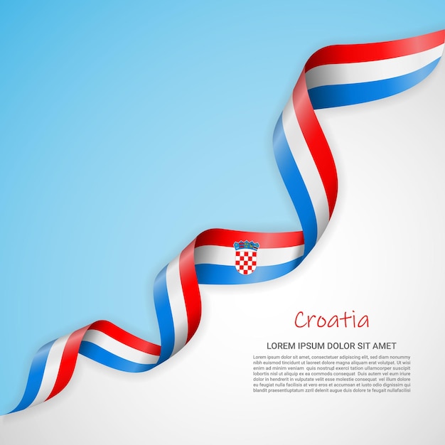 Vector banner in white and blue colors and waving ribbon with flag of croatia for brochures, logos