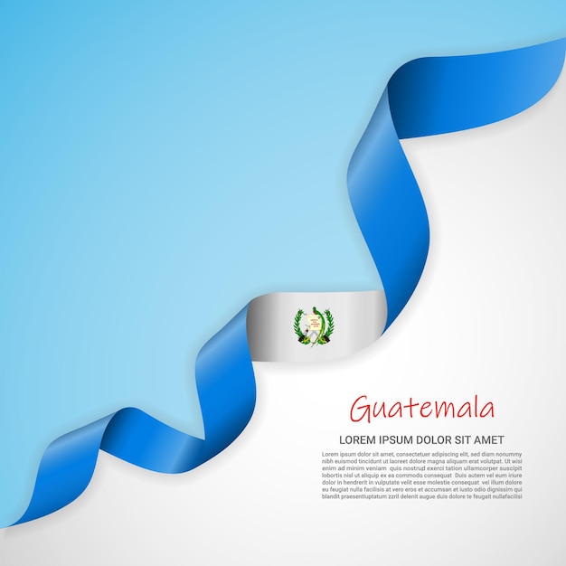 Vector banner in white and blue colors and waving ribbon with flag of Guatemala for brochures, logos