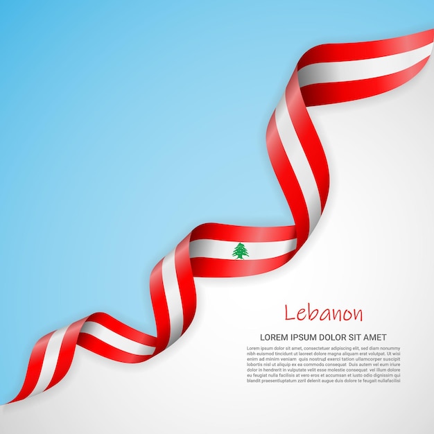 Vector banner in white and blue colors and waving ribbon with flag of Lebanon for brochures, logos