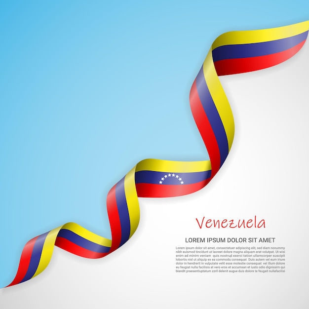 Vector banner in white and blue colors and waving ribbon with flag of Venezuela for brochures, logos