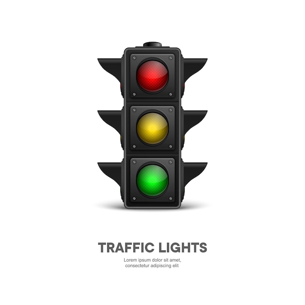 Vector Banner with 3d Realistic Detailed Road Traffic Lights Isolated on White Background Safety Rules Concept Design Templete Stoplight Traffic Lights Template