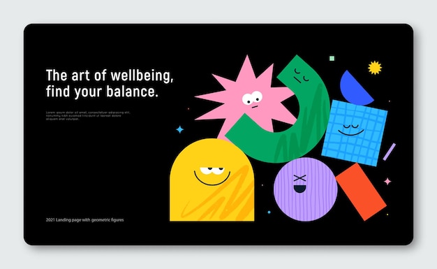 Vector banner with character geometric figures on black background cute cartoon characters