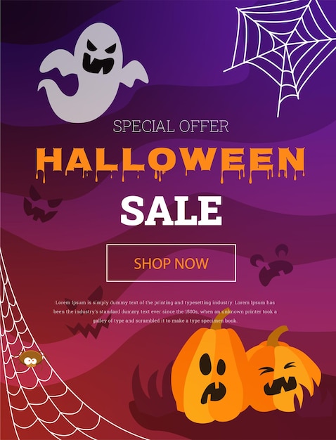 Vector banner with a pumpkin and a ghost for a Halloween sale