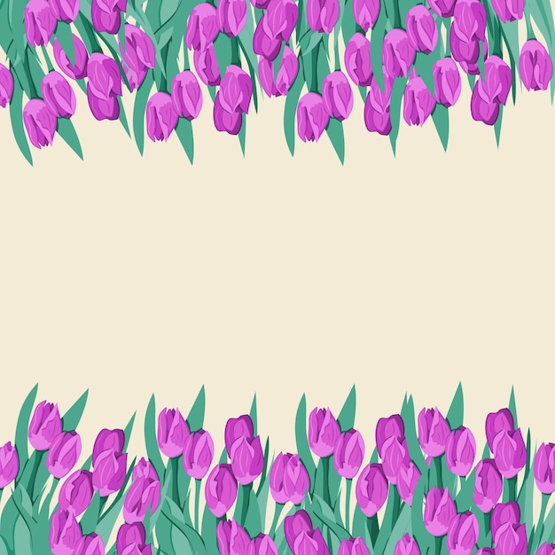 Vector banner with purple tulip frame template