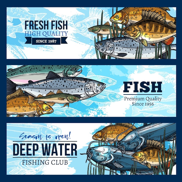 Вектор Векторные баннеры для рыбалки или рыбацкого клуба