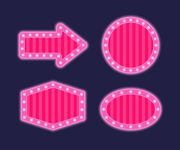 Vector vector banners with neon glowing in pink colors