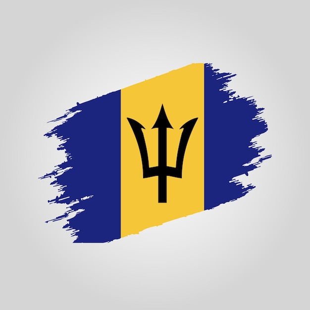 Vector Barbados vlag Penseelstreek met grunge achtergrond sjabloon