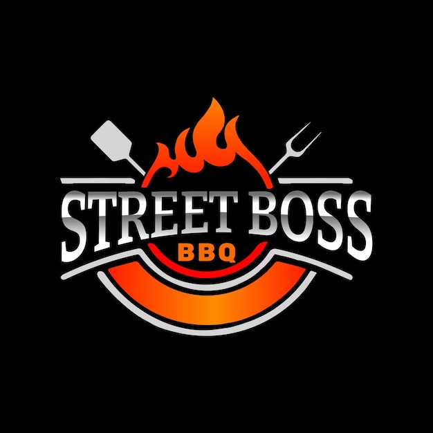 Vector barbecue vintage logo concept grill with fire flame stamp template vector illustration