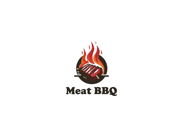 Vector vector barbeque logo fire concept combined with steak beef