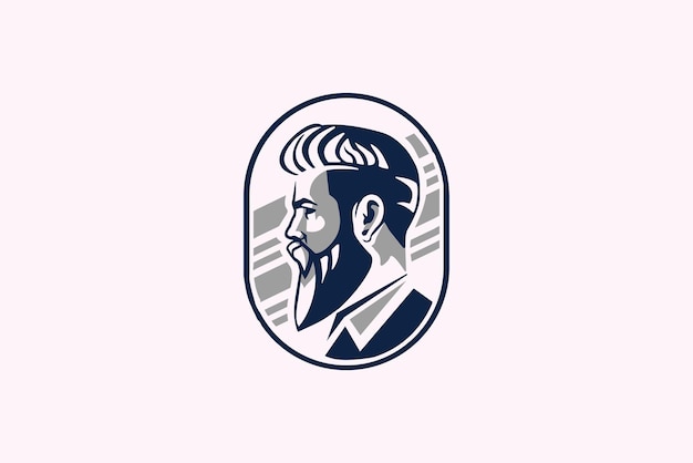 Logo vintage del negozio di barbiere vettoriale con vista laterale faccia da gentiluomo premium