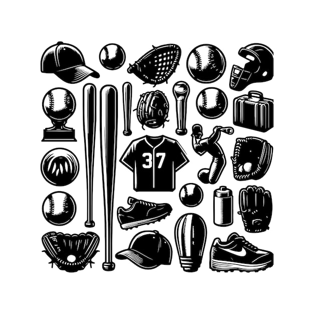 Vector baseball player silhouette black and white vector illustration