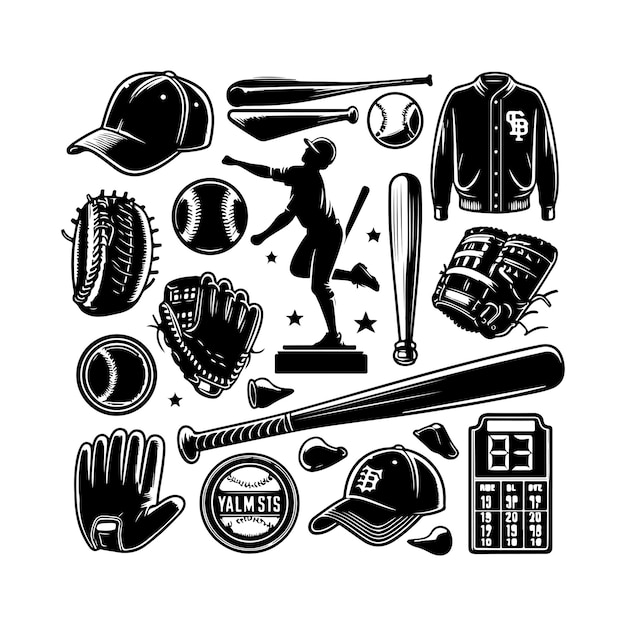 Vector vector baseball player silhouette black and white vector illustration